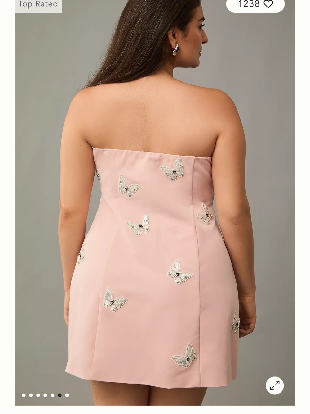 Anthropologie Mare Mare Strapless Blush Butterfly-Appliqué Mini Dress - Picture 2 of 6